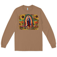 Toasted Coconut Sunflower Lady Of Guadalupe Distressed Background Long Sleeve Tee - RanaPortraitStore