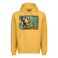 Mustard live love ride horse Premium Hoodie - LillyAllenDesigns