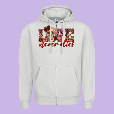 Love Never Dies Skull Zipper Hoodie Designed By Ranaportraitstore