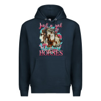 Navy just a girl who loves horses mustang Premium Hoodie - LillyAllenDesigns