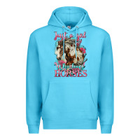 Ocean Blue just a girl who loves horses mustang Premium Hoodie - LillyAllenDesigns