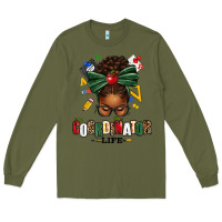 Army Green educational coordinator life afro messy bun Long Sleeve Tee - texasbilliewilder