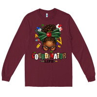 Burgundy educational coordinator life afro messy bun Long Sleeve Tee - texasbilliewilder
