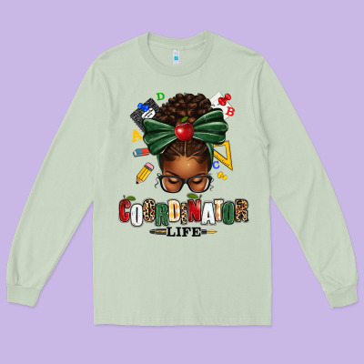 Educational Coordinator Life Afro Messy Bun Long Sleeve Tee Designed By Texasbilliewilder