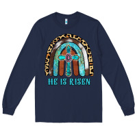Navy He Is Risen Long Sleeve Tee - RanaPortraitStore