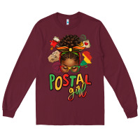 Burgundy juneteenth afro messy bun postal girl Long Sleeve Tee - texasbilliewilder