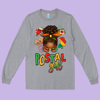 Juneteenth Afro Messy Bun Postal Girl Long Sleeve Tee Designed By Texasbilliewilder