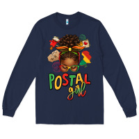 Navy juneteenth afro messy bun postal girl Long Sleeve Tee - texasbilliewilder