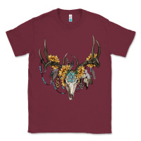 Burgundy Boho Deer Skull Sunflowers And Gemstone Classic Tee - RanaPortraitStore