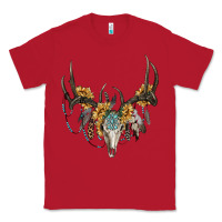 Red Boho Deer Skull Sunflowers And Gemstone Classic Tee - RanaPortraitStore