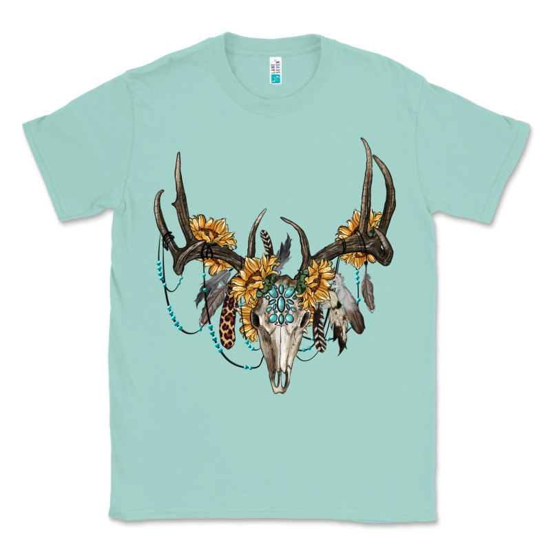 Boho Deer Skull Sunflowers And Gemstone Classic Tee by RanaPortraitStore | Teevron