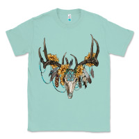 Seafoam Boho Deer Skull Sunflowers And Gemstone Classic Tee - RanaPortraitStore