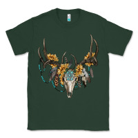 Sports Green Boho Deer Skull Sunflowers And Gemstone Classic Tee - RanaPortraitStore