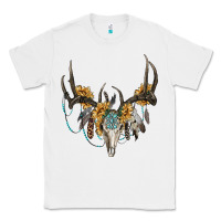 White Boho Deer Skull Sunflowers And Gemstone Classic Tee - RanaPortraitStore