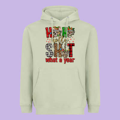 Ho Ho Holly Shit What A Year Heavyweight Hoodie Designed By Fadigitalartstudio