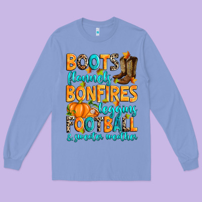 Long Sleeve Tee Boots flannels bonfires leggins American Football