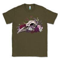 Army Green Boho floral raven skull Classic Tee - RanaPortraitStore