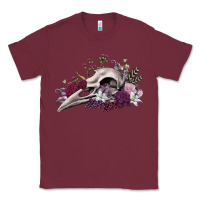 Burgundy Boho floral raven skull Classic Tee - RanaPortraitStore