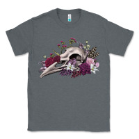 Charcoal Heather Boho floral raven skull Classic Tee - RanaPortraitStore