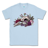 Dusty Blue Boho floral raven skull Classic Tee - RanaPortraitStore