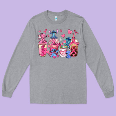 Breast Cancer Stitch Coffee Cups Long Sleeve Tee Designed By Adodesignshop
