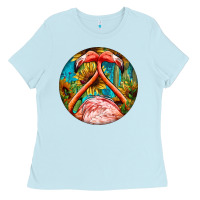Baby Blue flamingos with western background Ladies Tee - BarkalooDesign