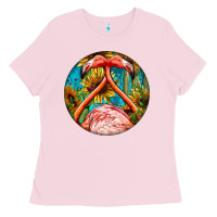 Bubblegum Pink flamingos with western background Ladies Tee - BarkalooDesign