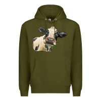 Army Green holstein heifer face Premium Hoodie - LillyAllenDesigns