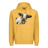 Mustard holstein heifer face Premium Hoodie - LillyAllenDesigns