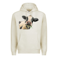 Oatmeal Heather holstein heifer face Premium Hoodie - LillyAllenDesigns