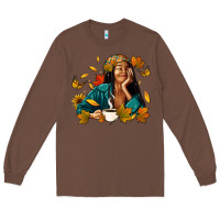 Chestnut Fall afro woman with coffee Long Sleeve Tee - RanaPortraitStore