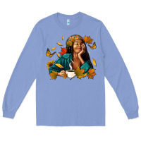 Colony Blue Fall afro woman with coffee Long Sleeve Tee - RanaPortraitStore