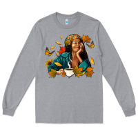 Heather Grey Fall afro woman with coffee Long Sleeve Tee - RanaPortraitStore