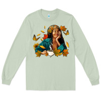 Matcha Fall afro woman with coffee Long Sleeve Tee - RanaPortraitStore