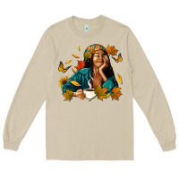 Mushroom Fall afro woman with coffee Long Sleeve Tee - RanaPortraitStore