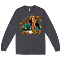 Smoke Fall afro woman with coffee Long Sleeve Tee - RanaPortraitStore