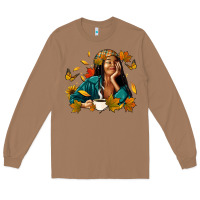 Toasted Coconut Fall afro woman with coffee Long Sleeve Tee - RanaPortraitStore