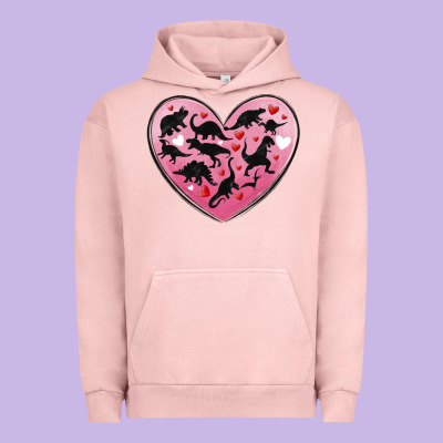 Dinosaur Valentine Heart Urban Hoodie Designed By Maliassmallbusiness