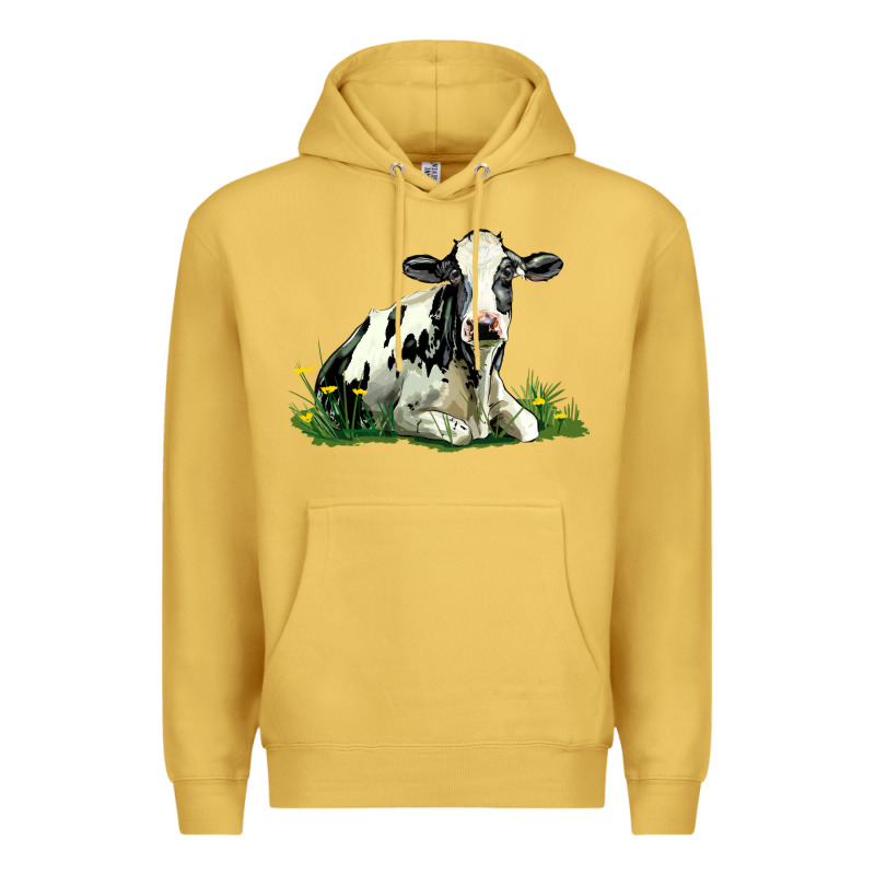 Holstein Cow Sitting Premium Hoodie by LillyAllenDesigns | Teevron