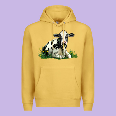 Holstein Cow Sitting Premium Hoodie Designed By Lillyallendesigns