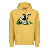 Antique Gold holstein cow sitting Premium Hoodie - LillyAllenDesigns