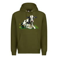 Army Green holstein cow sitting Premium Hoodie - LillyAllenDesigns