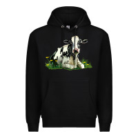 Black holstein cow sitting Premium Hoodie - LillyAllenDesigns