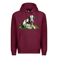 Burgundy holstein cow sitting Premium Hoodie - LillyAllenDesigns