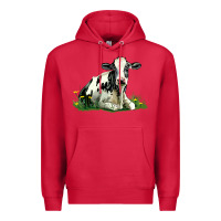 Cardinal holstein cow sitting Premium Hoodie - LillyAllenDesigns