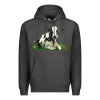 Charcoal Heather holstein cow sitting Premium Hoodie - LillyAllenDesigns
