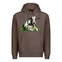 Coffee holstein cow sitting Premium Hoodie - LillyAllenDesigns