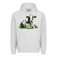 Dove Grey holstein cow sitting Premium Hoodie - LillyAllenDesigns