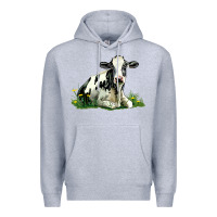 Heather Grey holstein cow sitting Premium Hoodie - LillyAllenDesigns