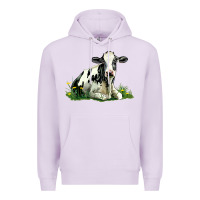 Lilac holstein cow sitting Premium Hoodie - LillyAllenDesigns